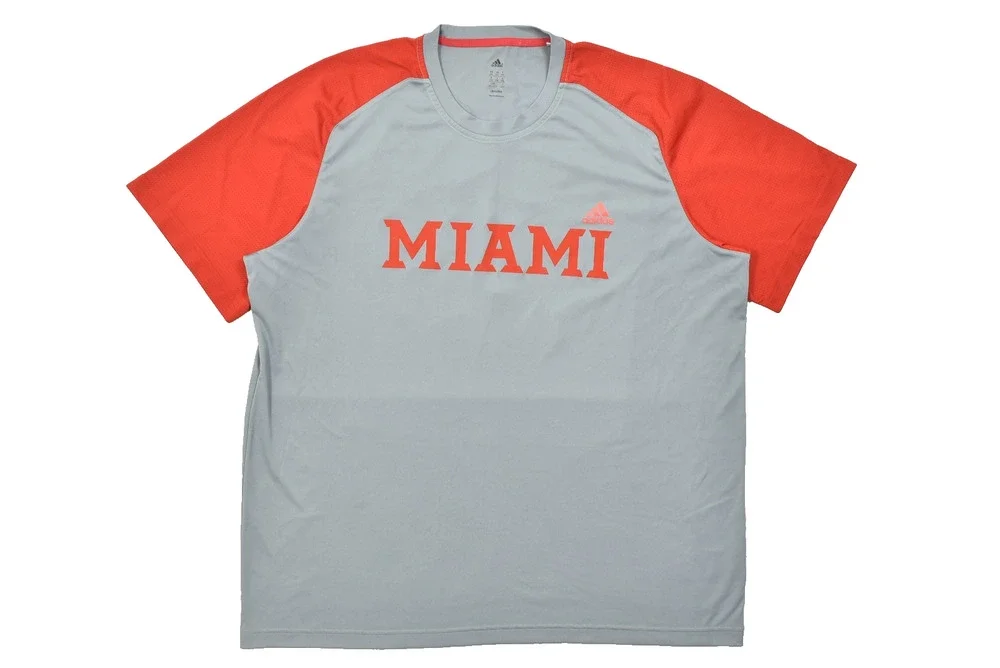 Adidas Climalite Miami Hurricanes #37 T-Shirt Men's 2XL Grey Red Raglan Athletic